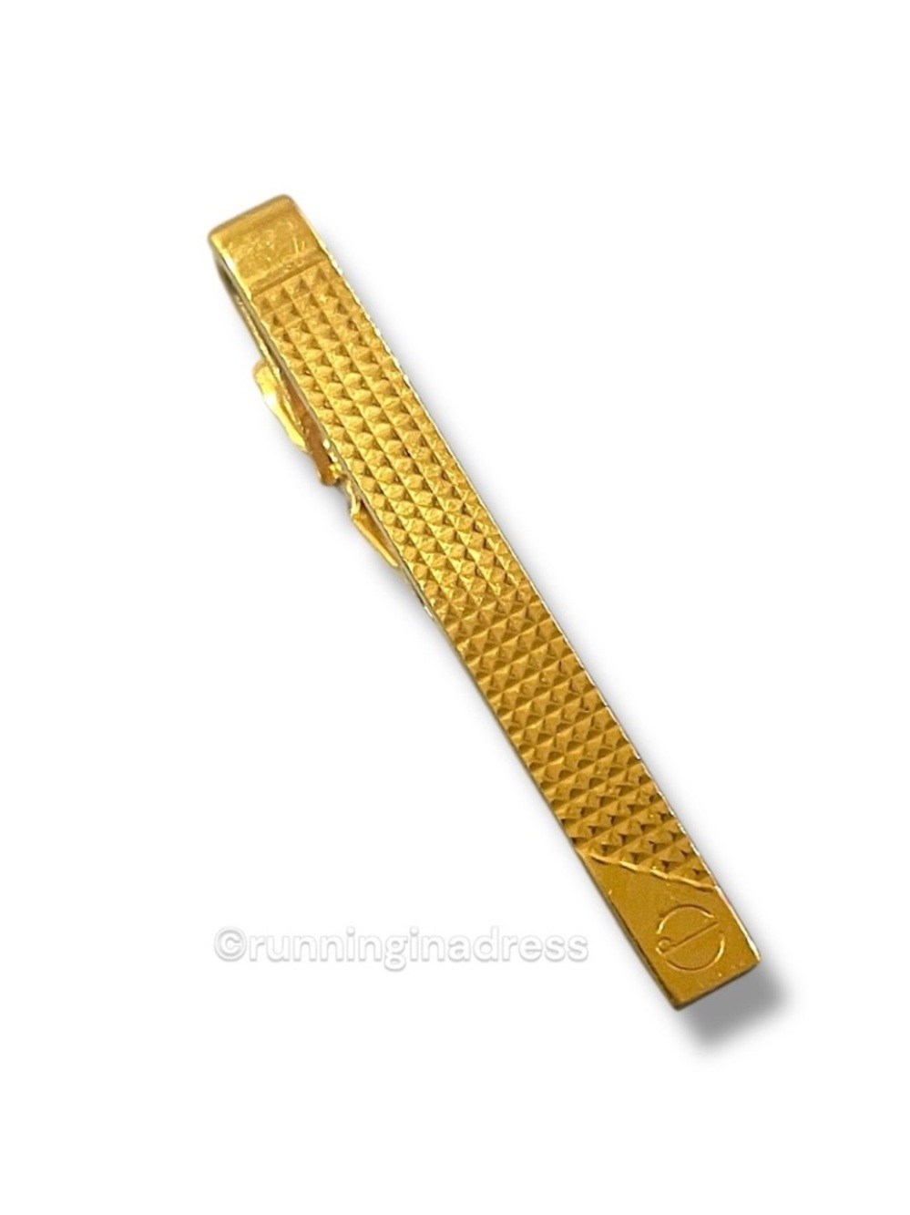 Authentic Vintage 1960s Dunhill Gold Plated Diamond Cut Waffle Tie Clip Bar 2.25